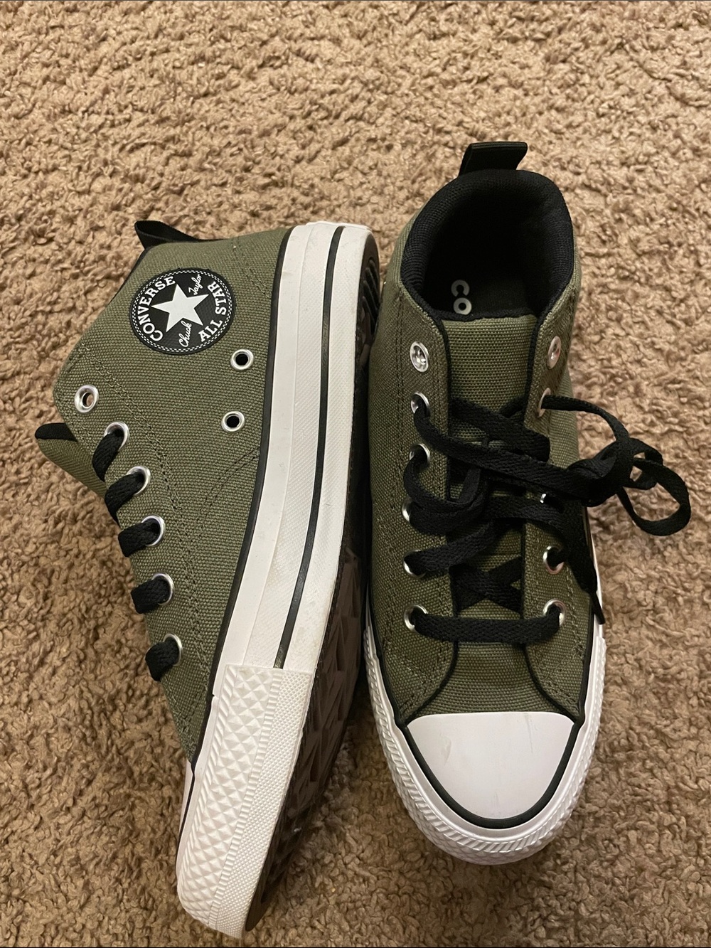 New Converse High Top Sneakers in Olive Green with Black Accents